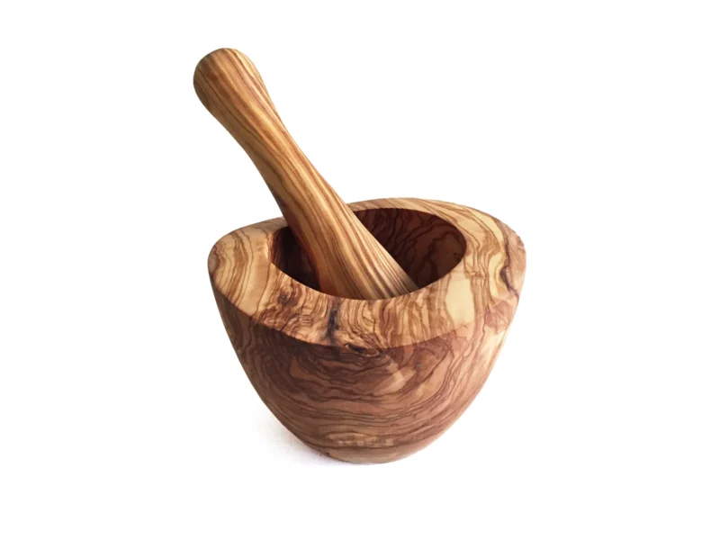 Moerser mit Stoessel handgemacht aus Olivenholz O 10 cm 1