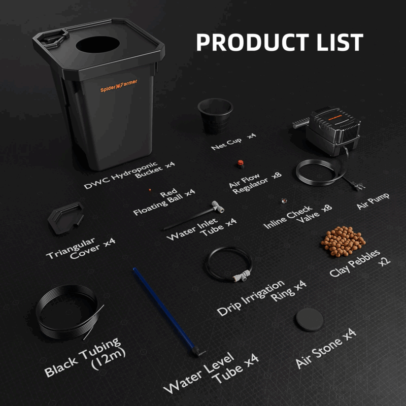 Spider Farmer DWC Hydroponics Grow System mit Top Drip Kit 4 Eimer 8