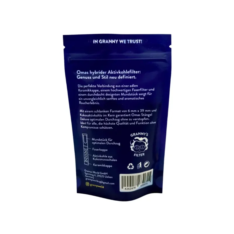 Grannys Weed Hybrid Aktivkohlefilter Deluxe 6mm 50 Stück hinten