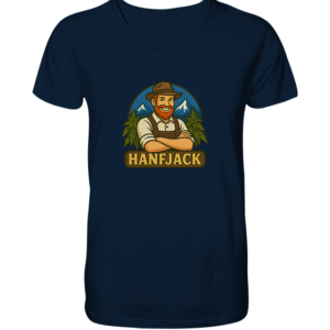 Hanfjack Logo – Mens Organic V-Neck Shirt