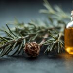 Frischer Rosmarin und Baldrianwurzel mit ätherischem Öl – Symbolbild für das Terpen Borneol