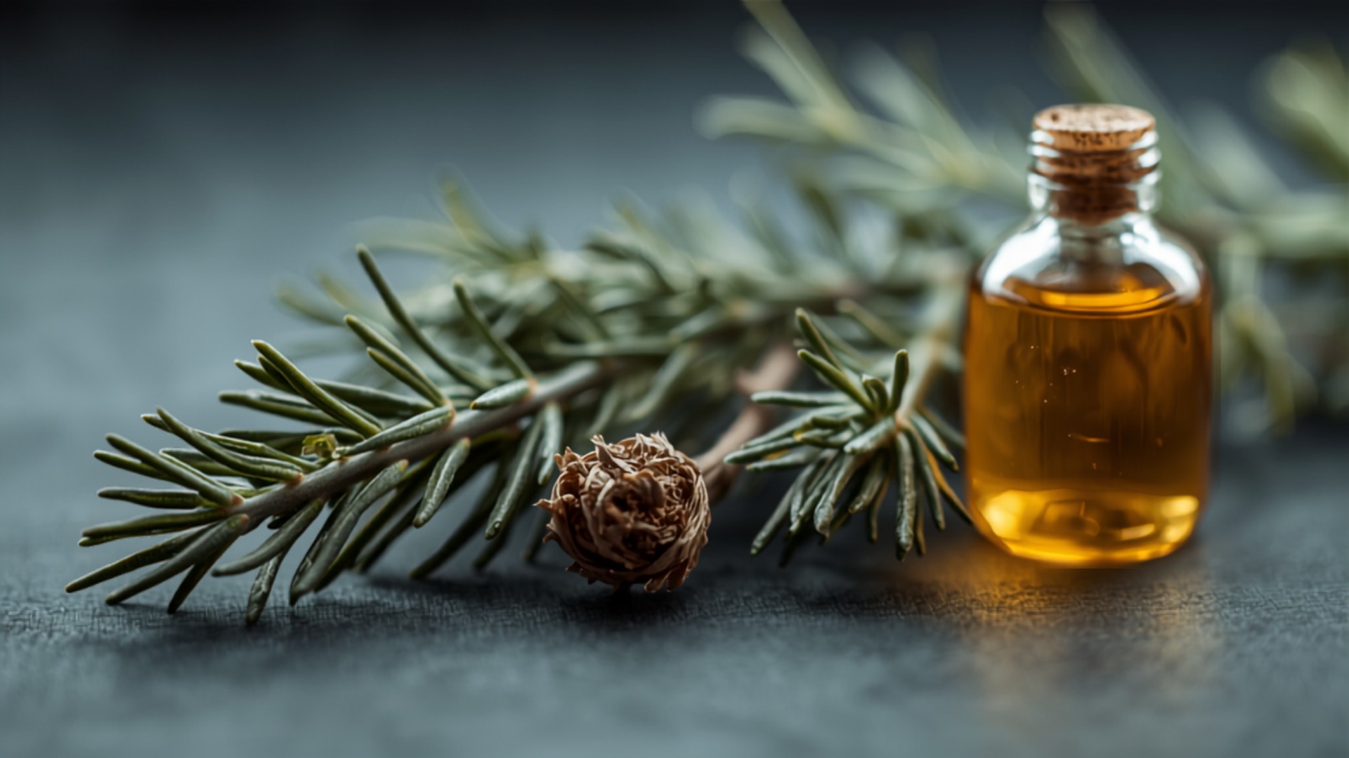 Frischer Rosmarin und Baldrianwurzel mit ätherischem Öl – Symbolbild für das Terpen Borneol