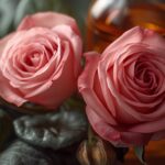 Rosa Rosen und Geranienblätter mit ätherischem Öl – Symbolbild für das Terpen Geraniol