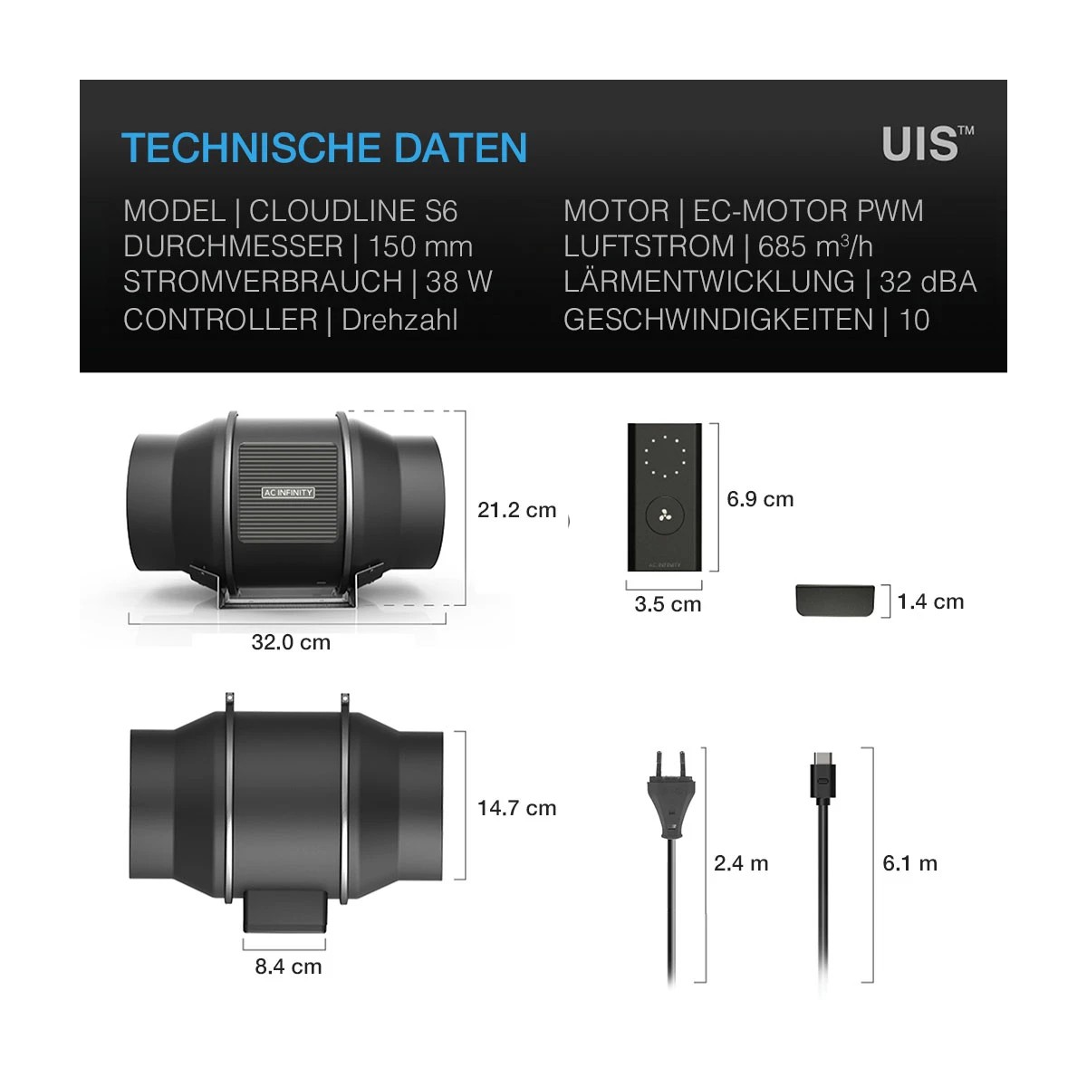 AC Infinity CLOUDLINE Pro S6 150 mm – Abbildung 2