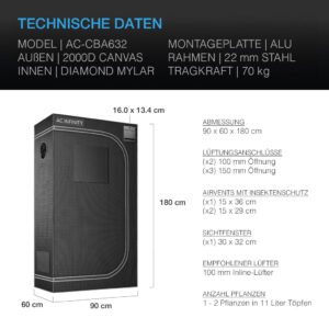 AC Infinity CLOUDLAB 632, Advance Grow Zelt 90×60