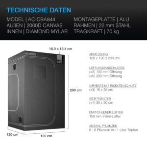 AC Infinity CLOUDLAB 844, Advance Grow Zelt 120×120