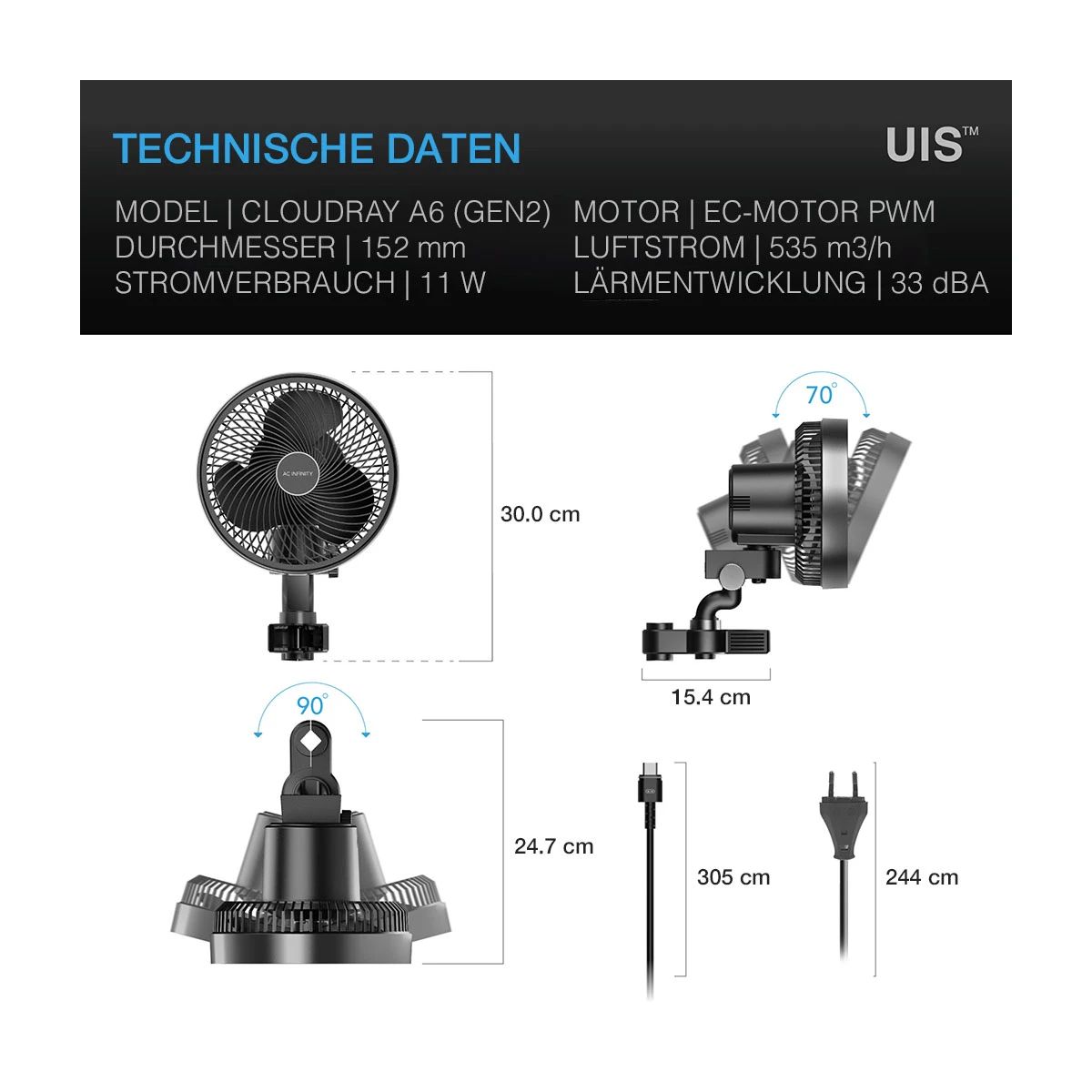 AC Infinity CLOUDRAY S6 automatische Oszillation Gen2 – Abbildung 2