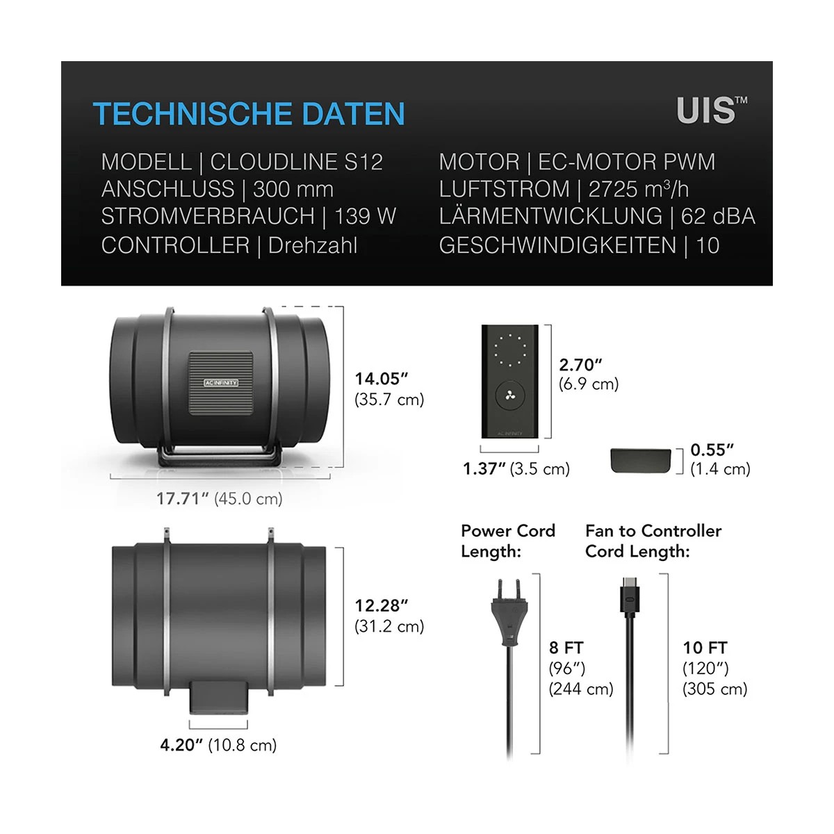 AC Infinity CLOUDLINE Pro S12 300 mm – Abbildung 2