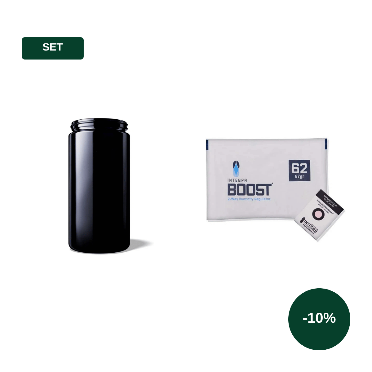 Set aus Miron Violettglas 1 L Weithalsdose und Integra Boost Feuchtigkeitsregler 62 % 67 g