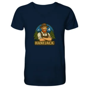 Hanfjack Logo – Mens Organic V-Neck Shirt