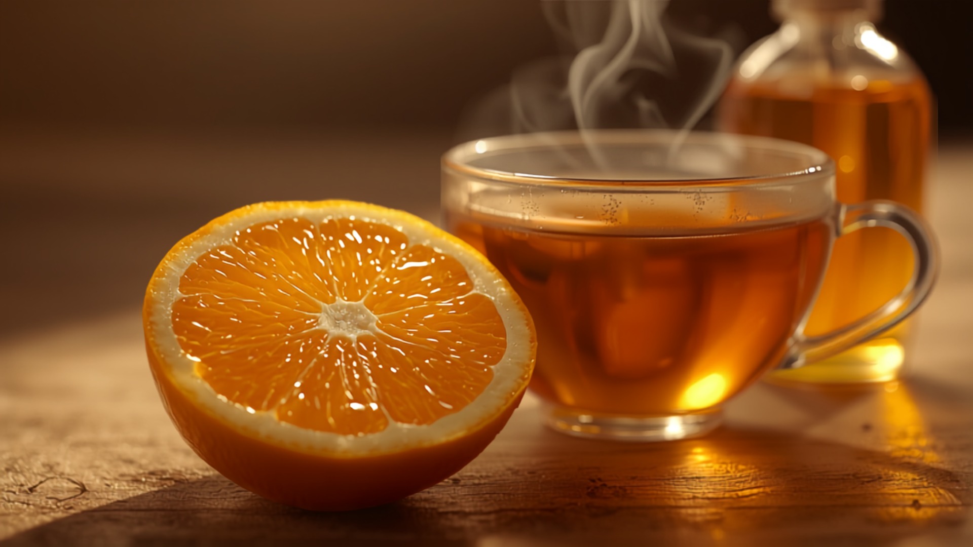 Bergamotte-Orange und eine Tasse Earl-Grey-Tee mit ätherischem Öl – Symbolbild für das Terpen Bergamoten