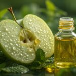 Grüner Apfel und frische Minze mit ätherischem Öl – Symbolbild für das Terpen trans-Beta-Farnesen