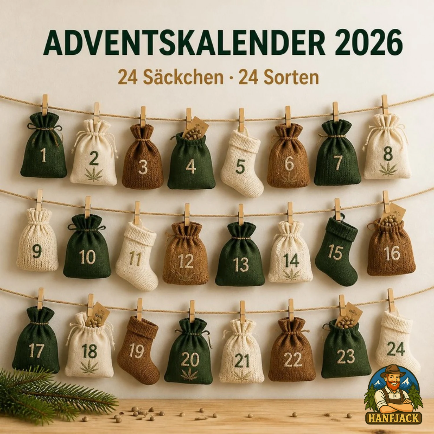 Hanfjack Samen Adventskalender 2026 mit 24 Säckchen